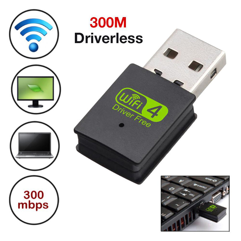 Mini Wireless USB Wi-Fi 4 Adapter (300Mbps) – Driver Free