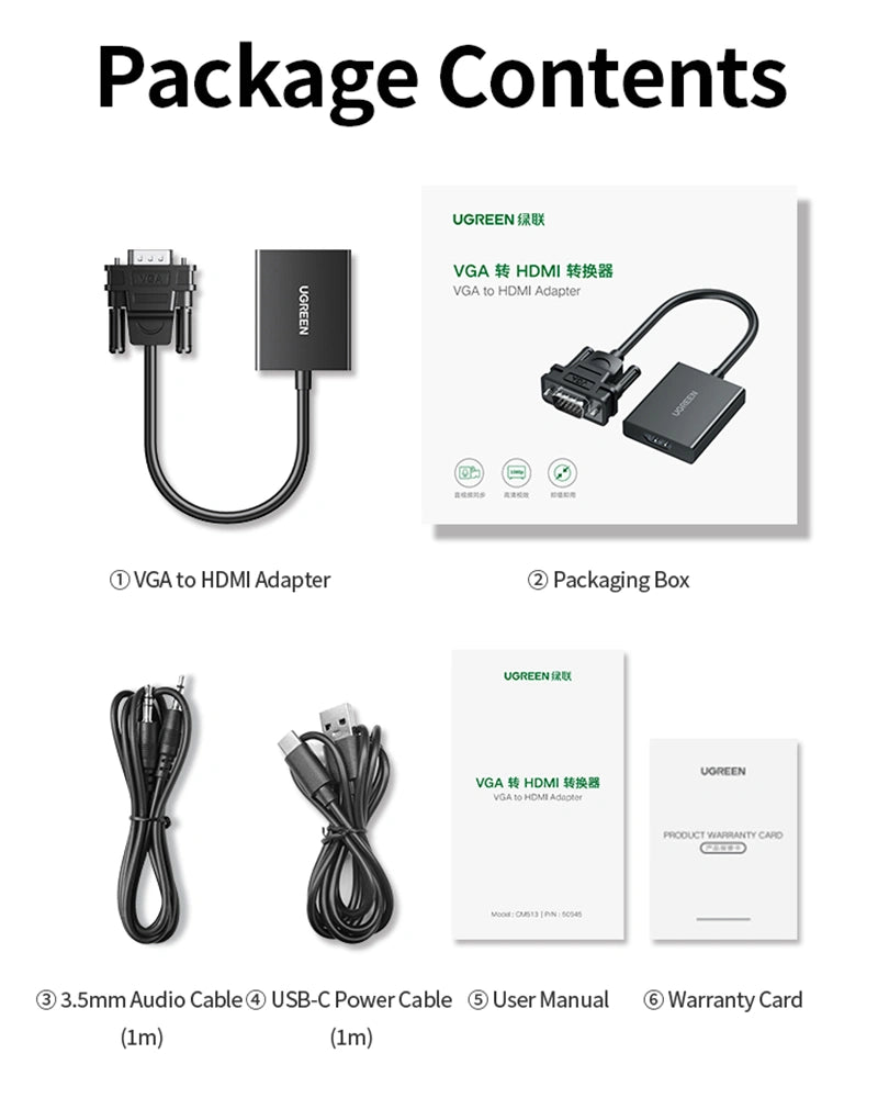 UGREEN VGA Male to HDMI Female Converter – CM513 (50945)