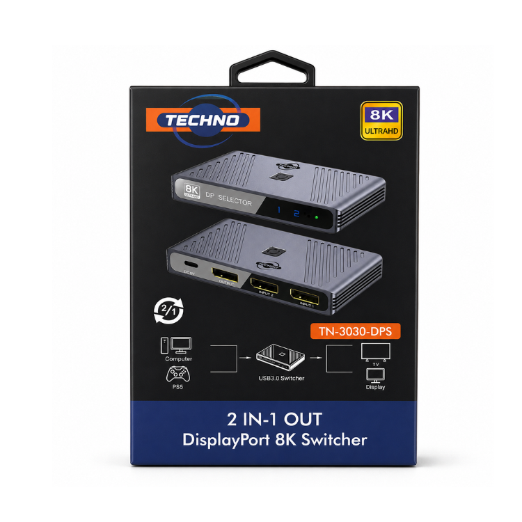 TECHNO 2 IN 1 Out Displayport 8K Switcher
