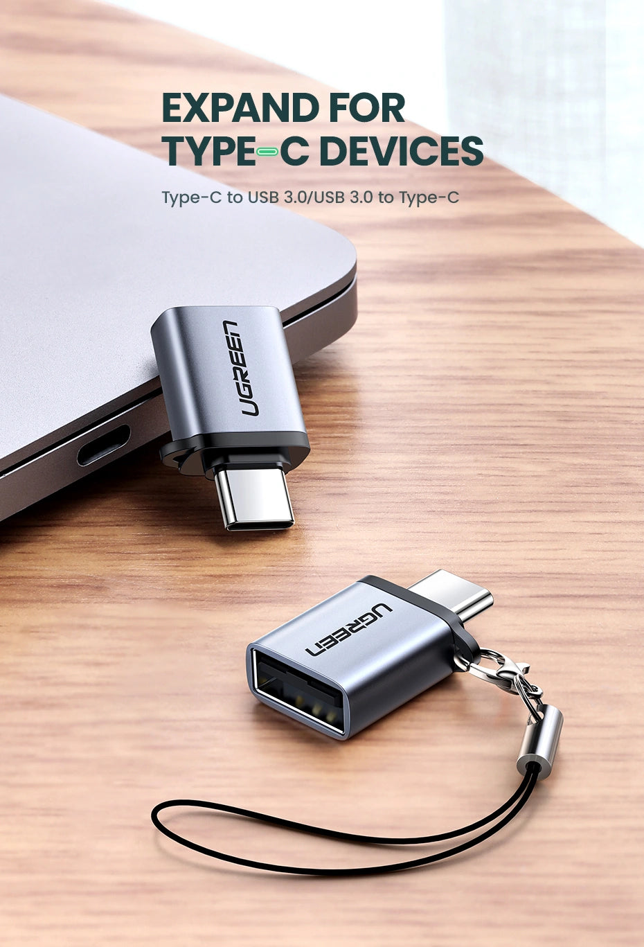 UGREEN Type-C 3.1 Male to USB 3.0 A Female Aluminum OTG Adapter – US270 (50283)