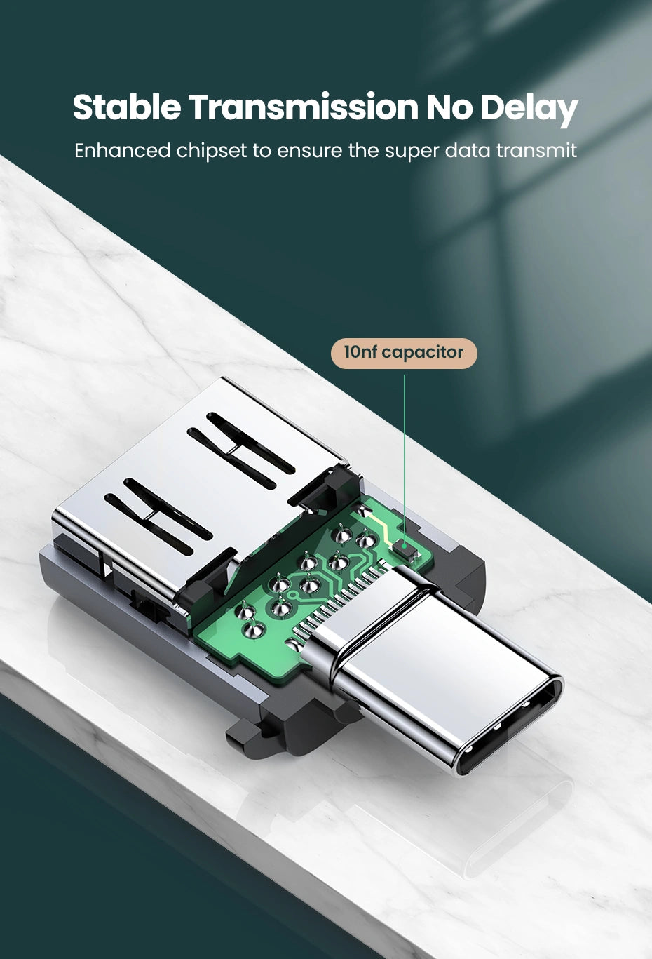 UGREEN Type-C 3.1 Male to USB 3.0 A Female Aluminum OTG Adapter – US270 (50283)
