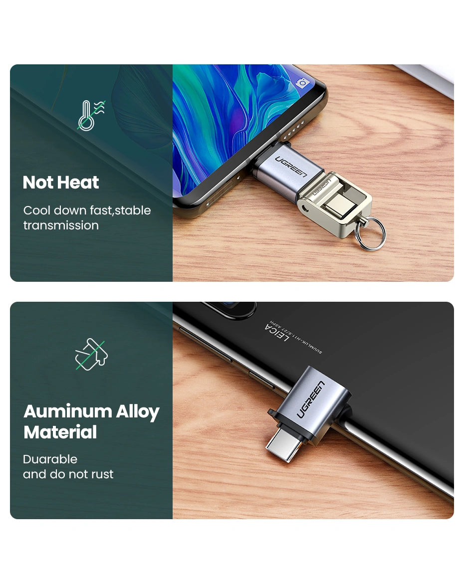 UGREEN Type-C 3.1 Male to USB 3.0 A Female Aluminum OTG Adapter – US270 (50283)