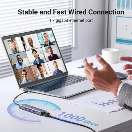 Ugreen USB-C to 3×USB3.0 Hub+RJ45 (1000M) Ethernet Adapter – 60600