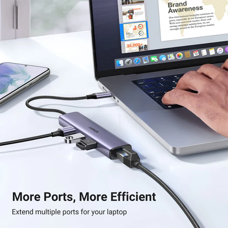 Ugreen USB-C to 3×USB3.0 Hub+RJ45 (1000M) Ethernet Adapter – 60600