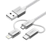 Ugreen 3-in-1 USB2.0-A Multifunction Cable with Braid 1.5m (Silver White)