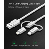 Ugreen 3-in-1 USB2.0-A Multifunction Cable with Braid 1.5m (Silver White)