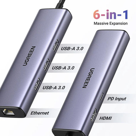 Ugreen Revodok 6 in 1 USB C Hub Gigabit Ethernet Adapter with 4K HDMI