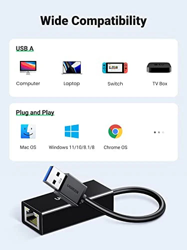 UGREEN USB 3.0 Gigabit Ethernet Adapter – USB to RJ45 LAN Converter (AX88179 Chipset)